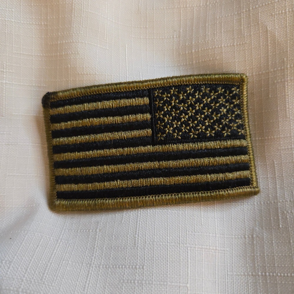 American Flag Tactical Hook And Loop PATCH Subdued Olive Drab Black 3x2 Inch EUC